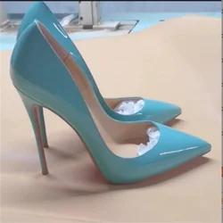Sizes 48 Classic Style Women Patent Pointed Toe Slip On 12cm High Heel Shoes Elegant Ladies Plain Stiletto Pumps Black Red White