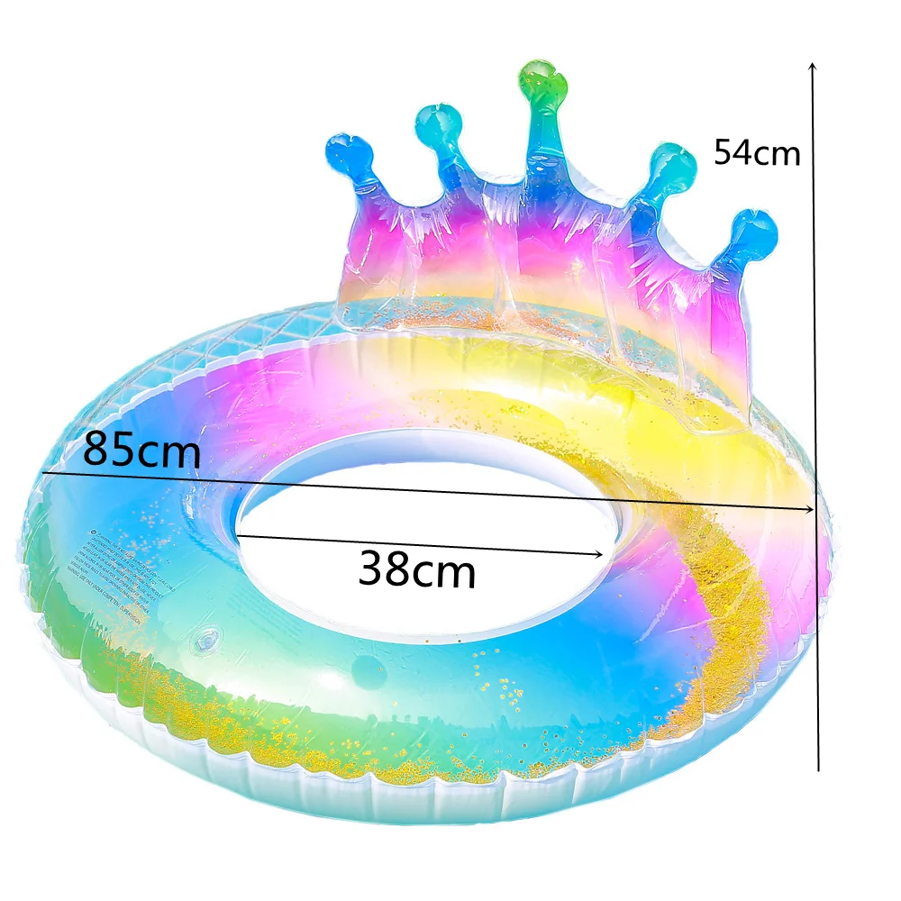 Regenbogen aufblasbarer Pool schwimmt Krone Schwimm ring Glitzer gefüllt haltbaren Schwimm ring für Erwachsene Sommer Strand Pool Rohr 33,5