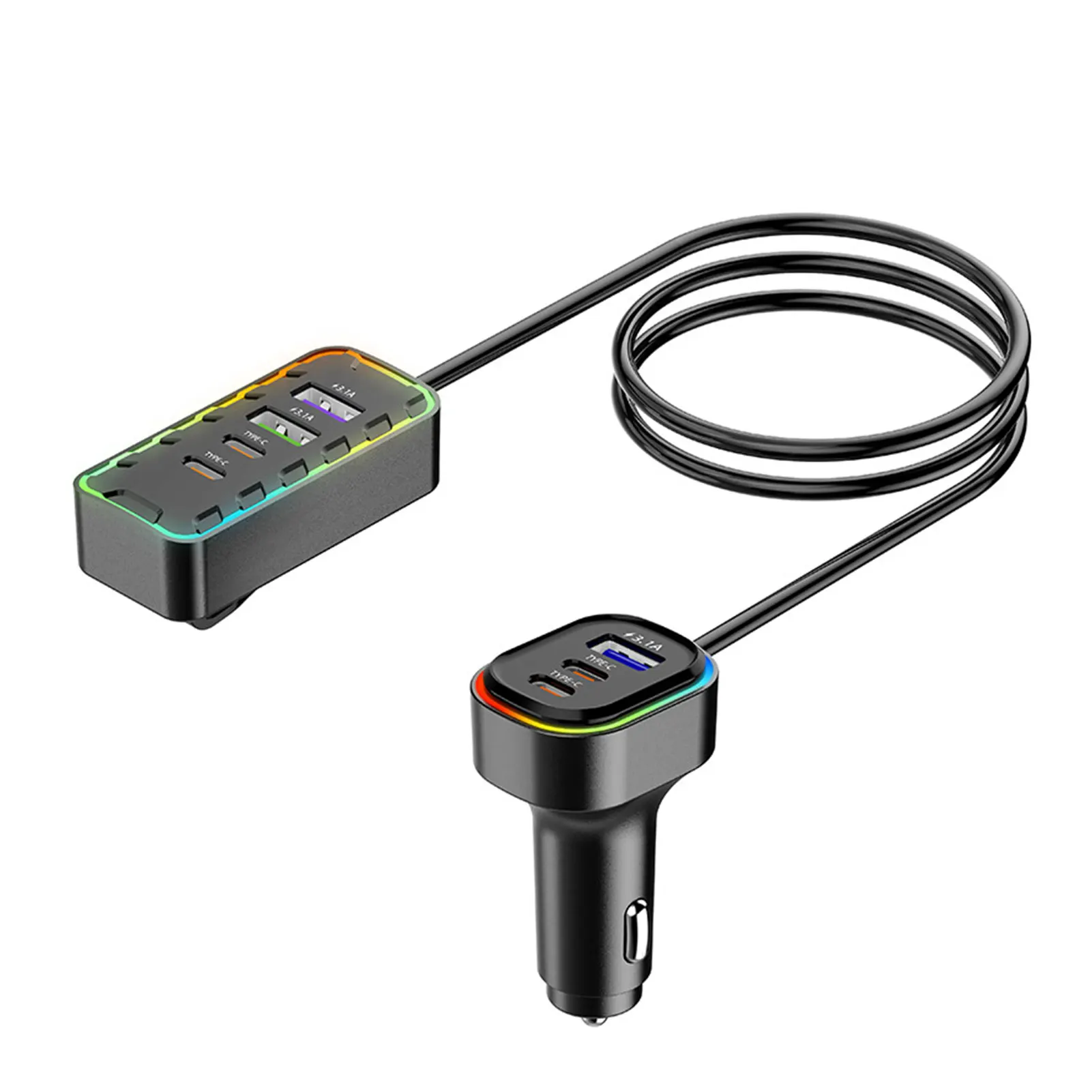 22,5W Schnelllade-Autoadapter 7-Port USB Typ-C LED-Licht Hitzebeständiger Plug-and-Play Vorder- und Rückseiten-Ladeadapter Reise-Handyladegerät