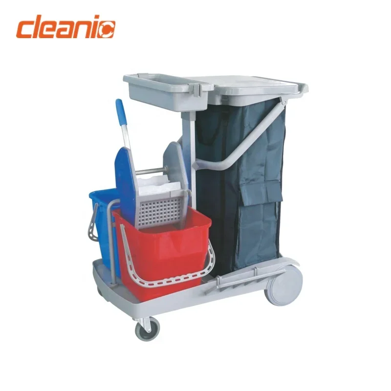 Custom Double Bucket Multi Purpose Kentucky Mop Wringer Floor Cleaning Cart Trolley With Braking Wheels