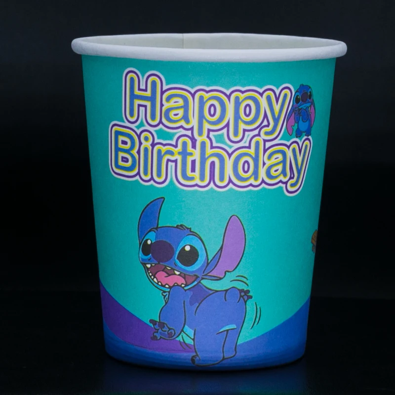 Stitch Disney Cup Pink Disposable Paper Cups 9oz New Drinking 250ml Party Supplies Birthday Party Favor Decoration