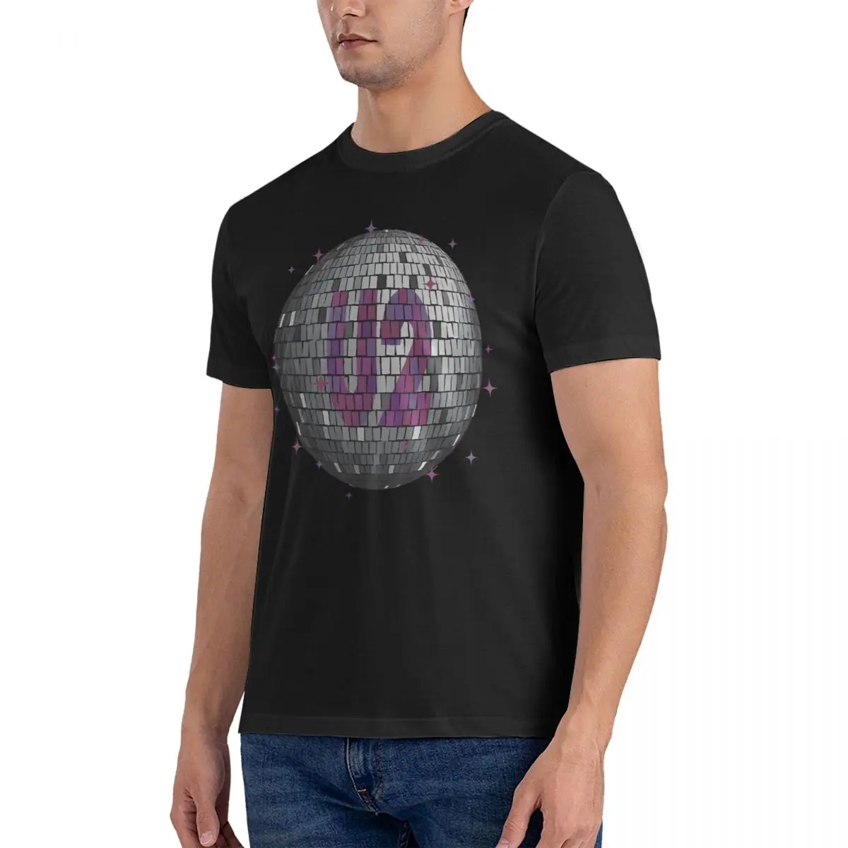 Men's T-Shirts Disco Ball Ultraviolet Unique Cotton Tee Shirt Short Sleeve U-U2 BAND T Shirt Crewneck Tops Birthday Present