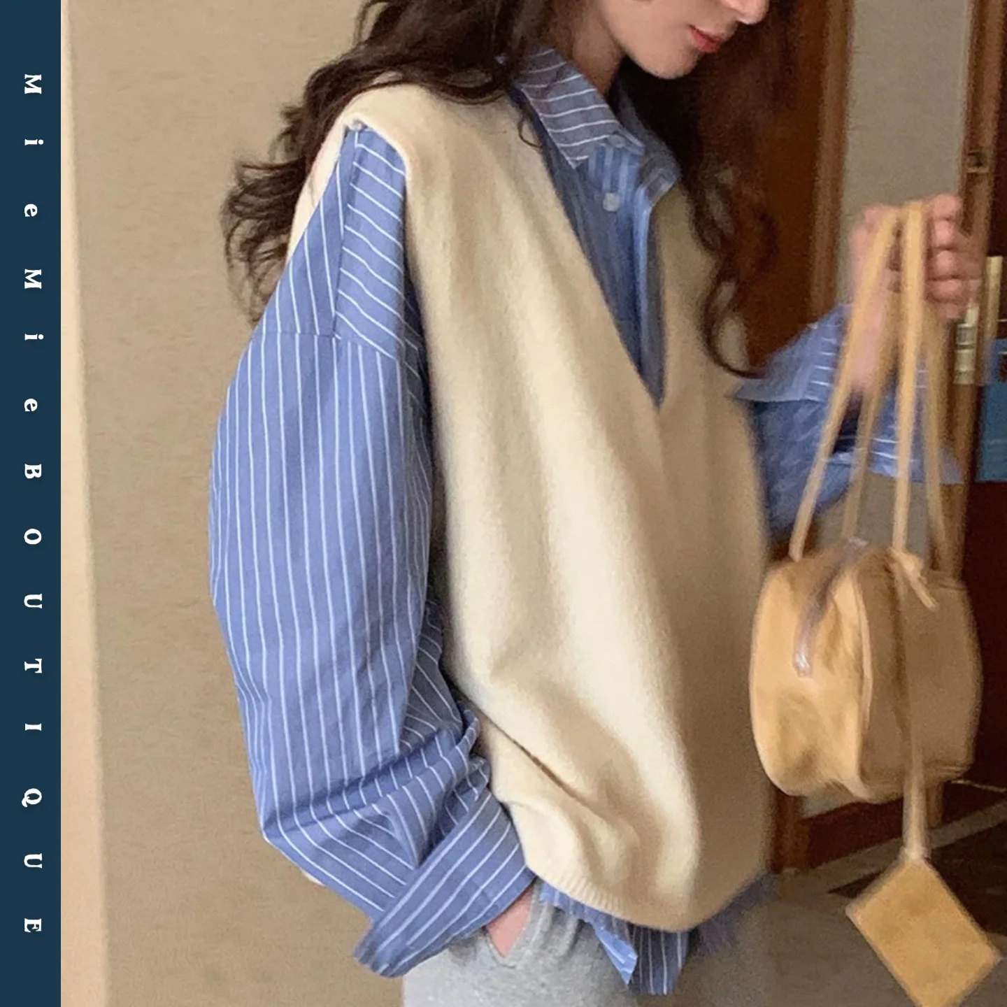 

Пушистый жилет V-Ne Верхняя одежда с капюшоном и передней частью Long Ba Design Sense Commute Sle Button Детали Полосатый узор Другое 00%