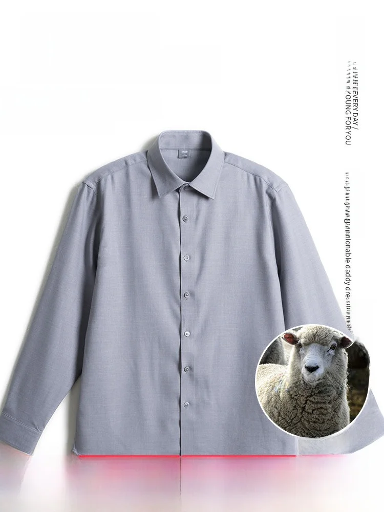 

Мужская рубашка из смесовой шерсти, немнущаяся, свободного кроя, для осени и весны, повседневная, из полиэстера и вискозы, с длинным рукавом, на пуговицах