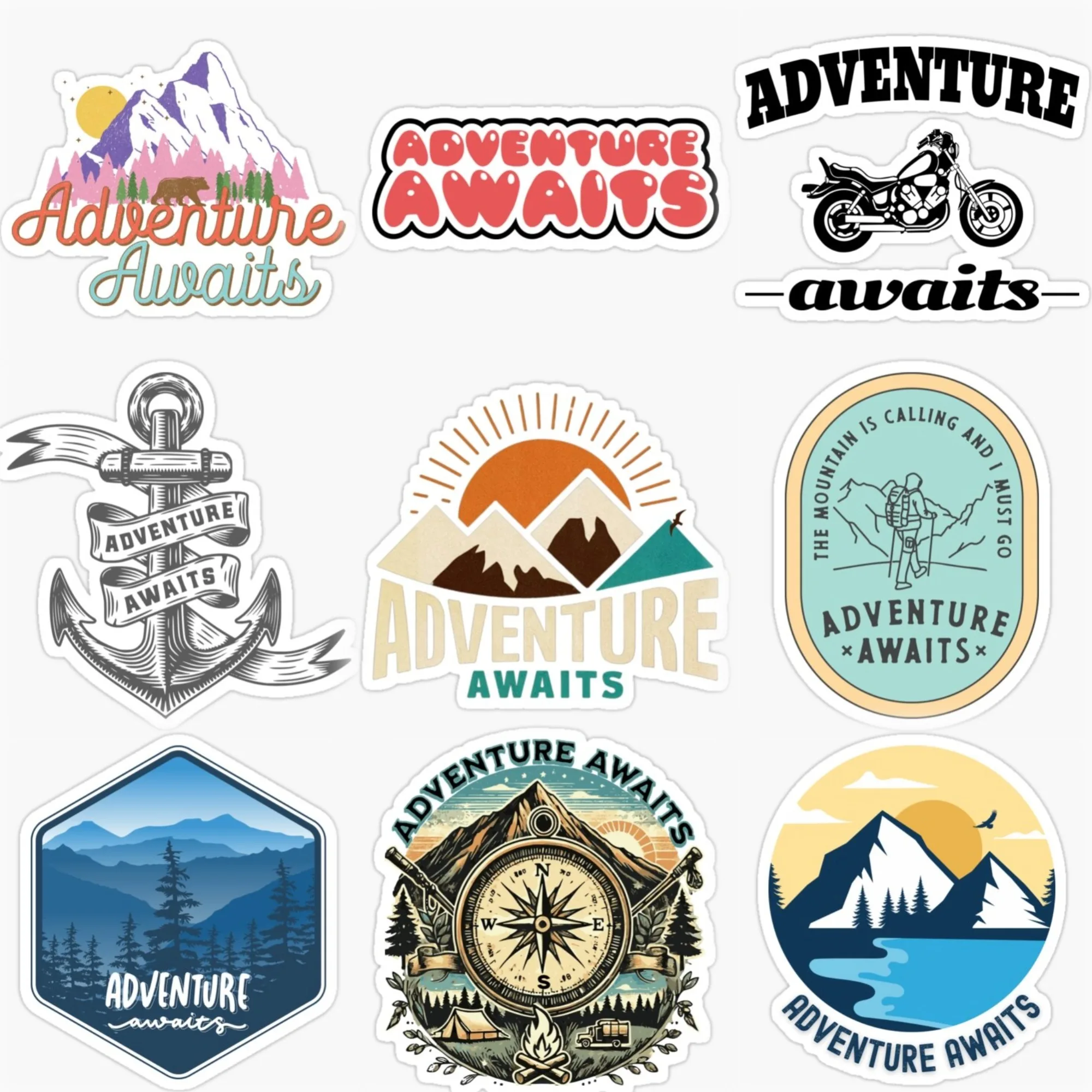 

Adventure Awaits Travel Camping PVC Personalized Stickers for Car Van Bicycle Motorcycle Off-road Helmet Wall Decal Accessor
