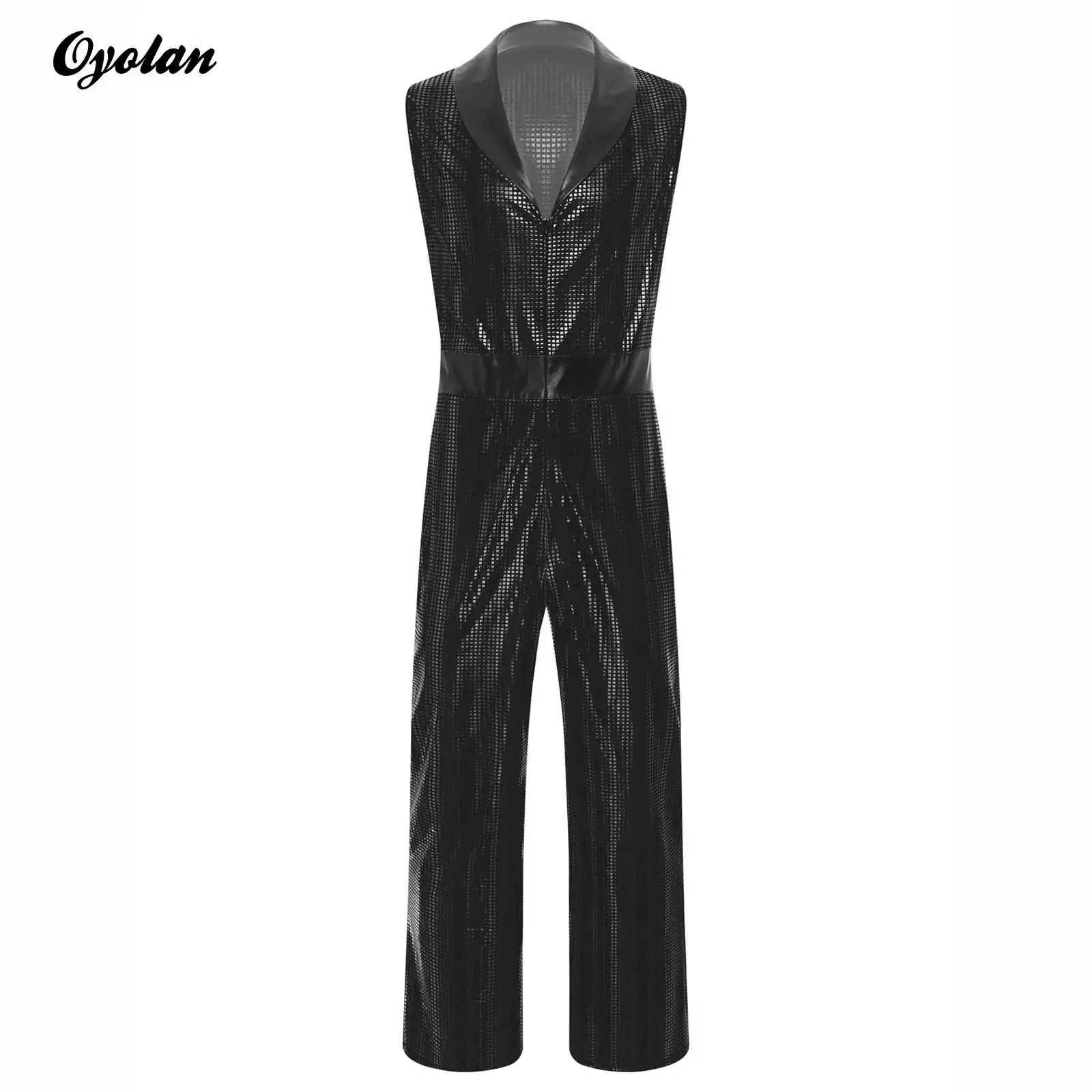 

Mens Retro 1920s Disco Jumpsuit Bell Bottom for Retro Vintage Party Metallic Shiny Plaid Romper Jazz Costume DJ Rave Clubwear