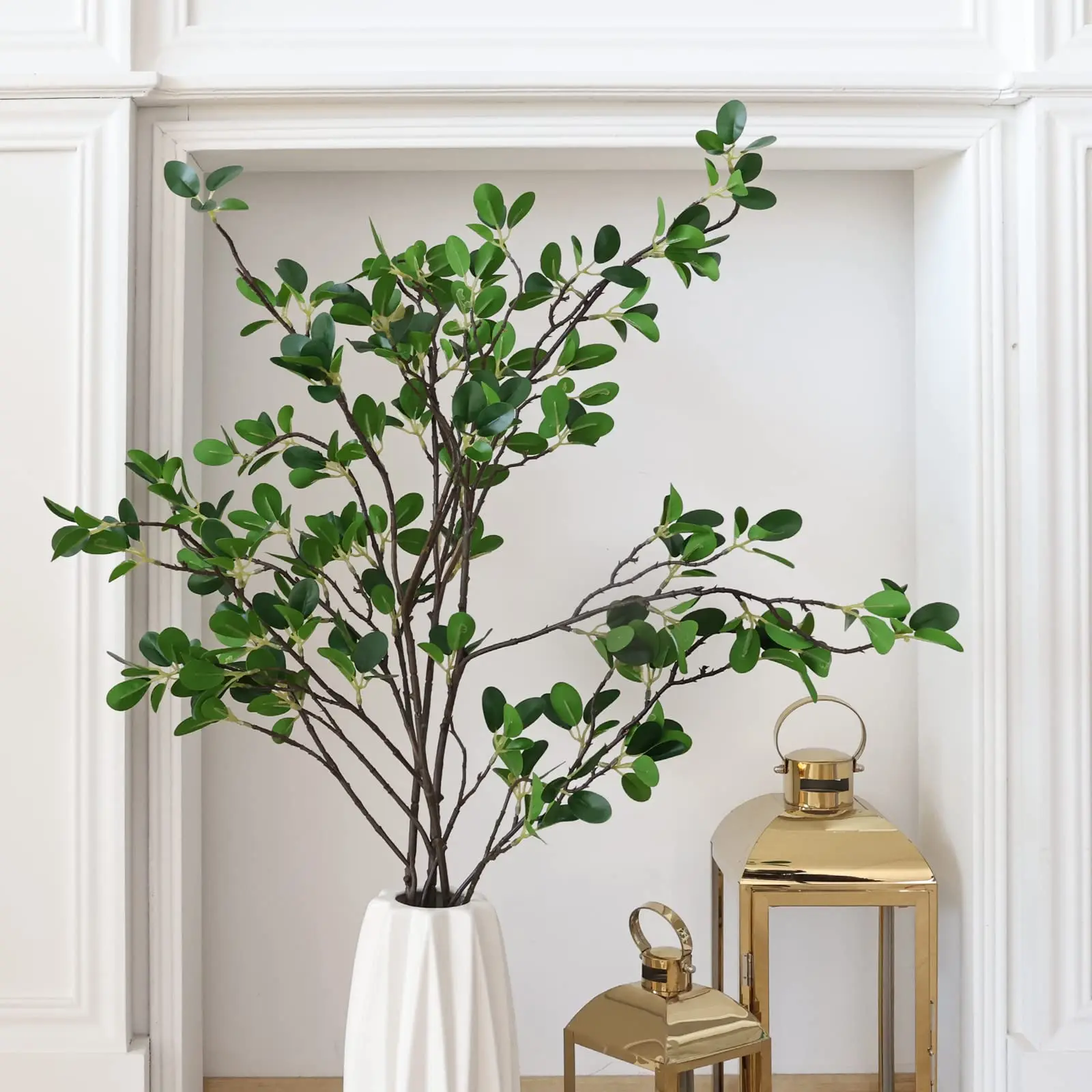 Artificial Plant Green Branches Fake Ficus Twig Leaf Greenery Stems for Home Office Shop Garden Wedding Vase Filler Decoration