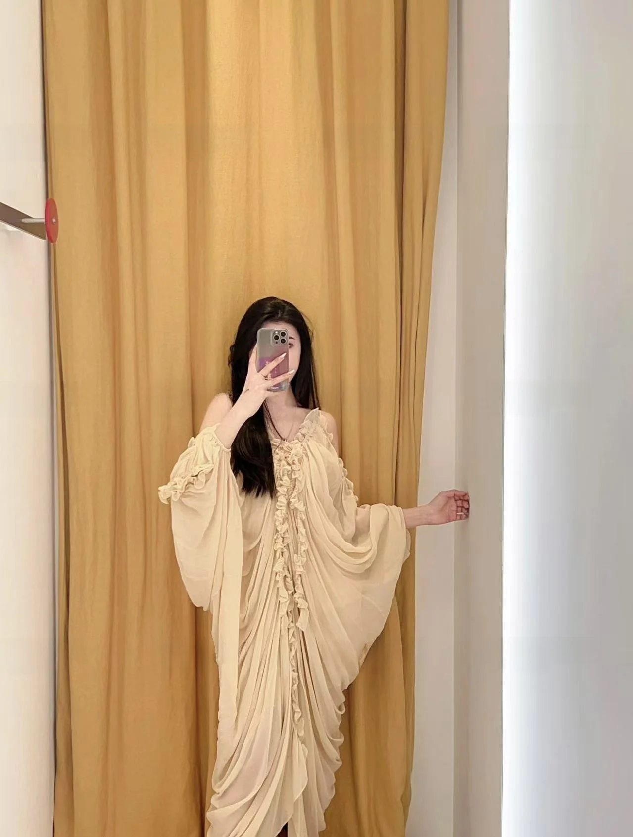 Z Home Luxuriöser, maßgeschneiderter 25-neuer Roman Island Vaion Sle Venus Loose Gathered Draped Mood Dr A-Linien-Rock mit hoher Taille