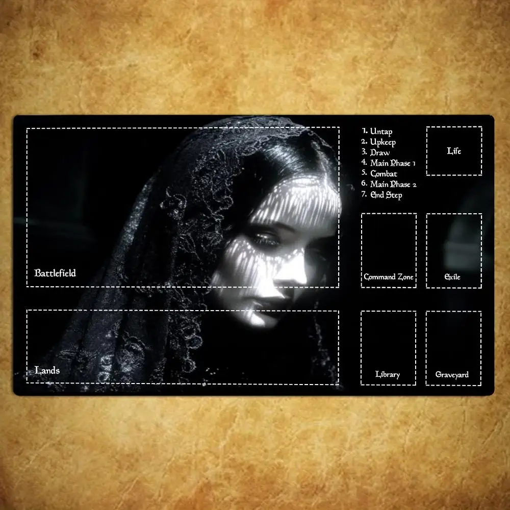 Gothic Veiled Saint Maiden TCG Playmat 35X60CM Prayer Scene Magic Card Battle Mat Non‑Slip Durable Stitched Edge Playmat