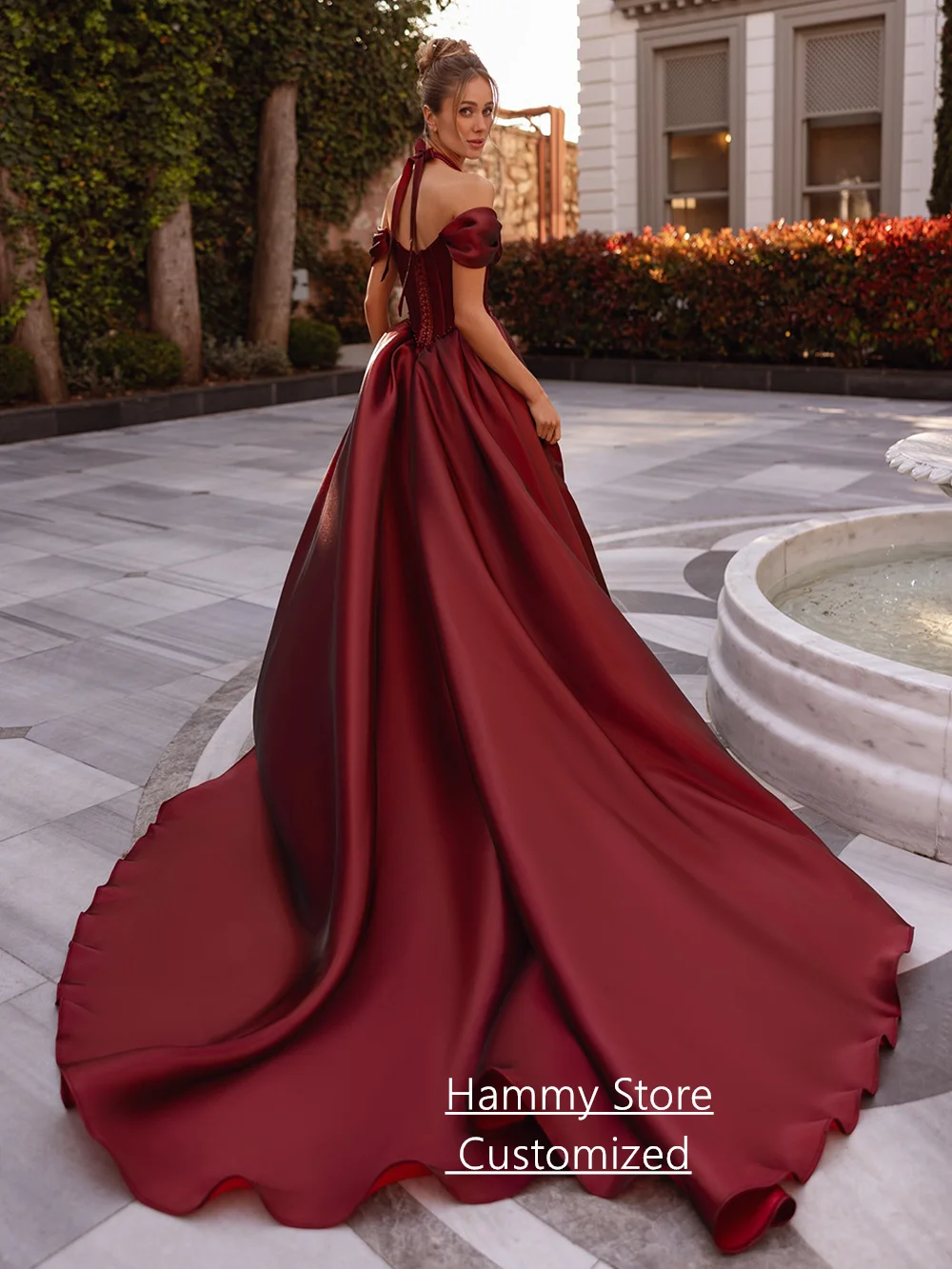 Arab Evening Dress Customized Off The Shoulder Pearls Pleat Corset Formal Prom Gown Court Train Arabian Party Dresses