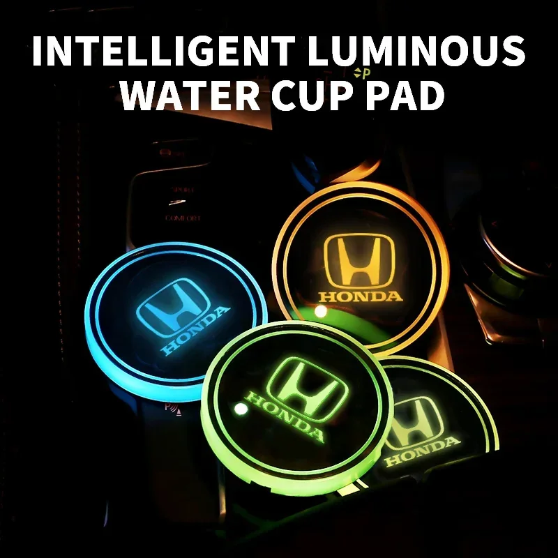 1/2PCS Luminous Car Coaster Water Cup Holder Pad Anti-slip Mats Accessories For Honda Civic Fit Jazz Accord CRV HRV City Odyssey