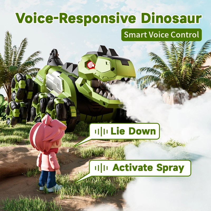 8 Wheel Stunt Smart Watch Sensing Voice Remote Control Dinosaur 2.4G 4WD One Key Spray Music Lighting Off Road RC Dinosaur
