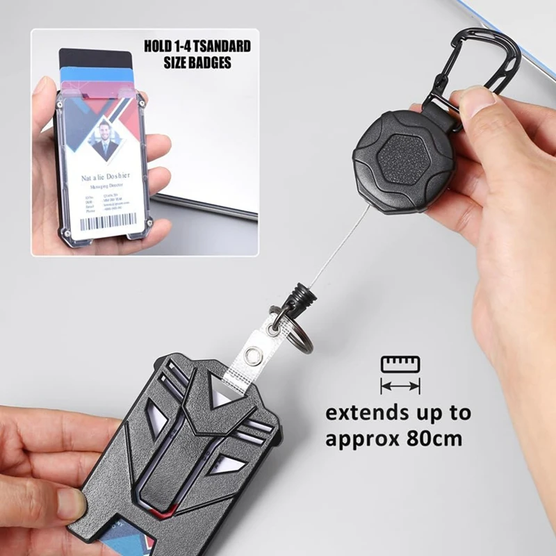 Suporte de crachá retrátil e mosquetão resistente chaveiro carretel de crachá de identificação tático com rolamento de cabo retrátil de 32 polegadas durável