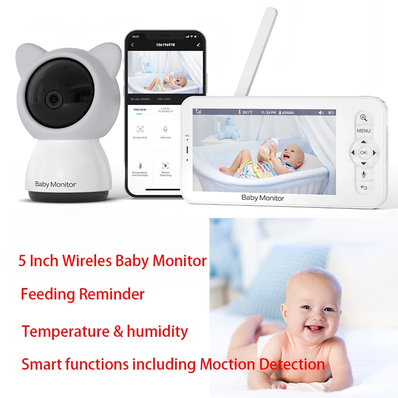 BABY5 Wireless 720P HD Screen PTZ Camera Baby Monitor Audio and Video Nanny Security Wireless With lithium battery 3000mAh