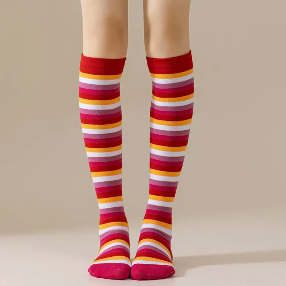 Fashion Rainbow Colors Women's Stockings Soft Elastic Rainbow Striped Socks High Quality Party Performance Calf Socks For Girls