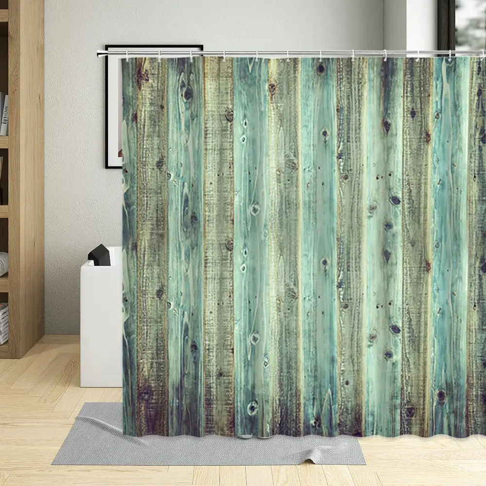 Bathroom Shower Curtain Vertical Lines Wood Grain Pattern Bathtub Decor Waterproof Cloth Curtains Multi Size with Hooks