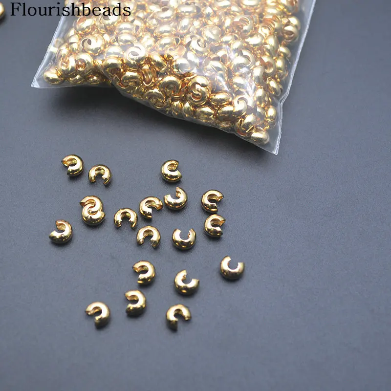 500pc 18k Gold Color Plated High Quality Metal Brass Crimp Beads Covers Rope Tail Accessories Necklace End