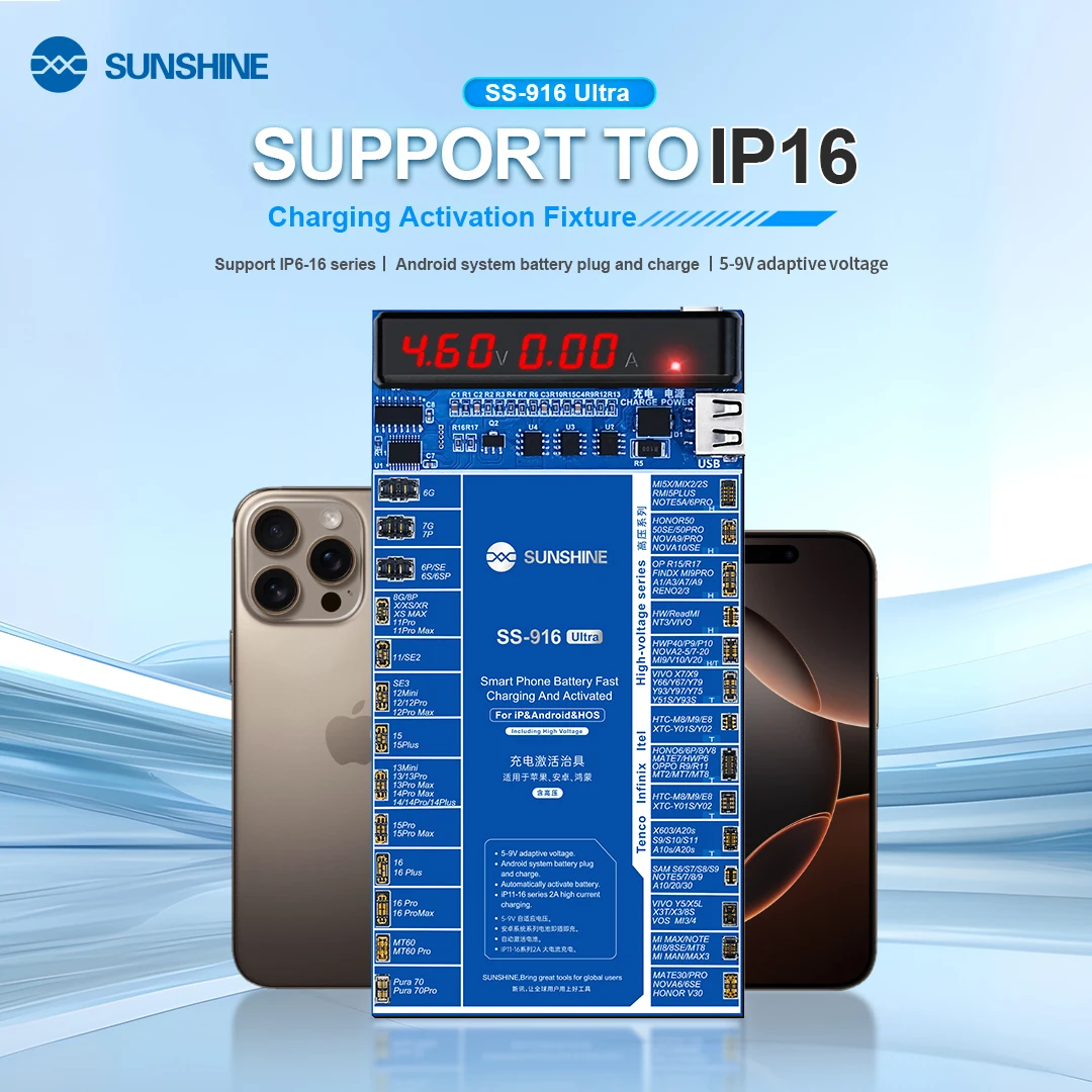 Плата активации аккумулятора SUNSHINE для iPhone 6-16 серии, Android-телефон, тест на быструю зарядку аккумулятора в реальном времени, текущее напряжение