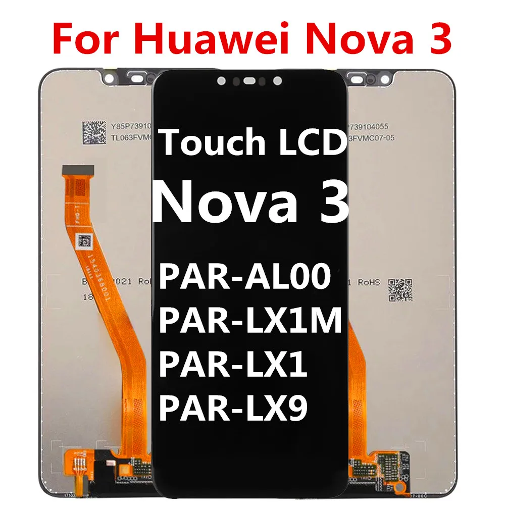 100% Tested 6.3\'\' Original For Huawei Nova 3 LCD Display Touch Screen With Frame For Nova 3 Screen Display PAR-LX1 PAR-LX9 LCD