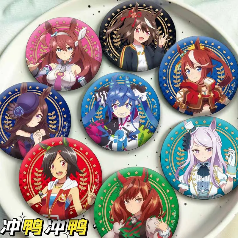 Cartoon Game Umamusume Pretty Derby Brooch Handmade Round Lapel Pins Suzuka Tokai Teio Badge on Bag Shirt Jewelry Ornament Gift