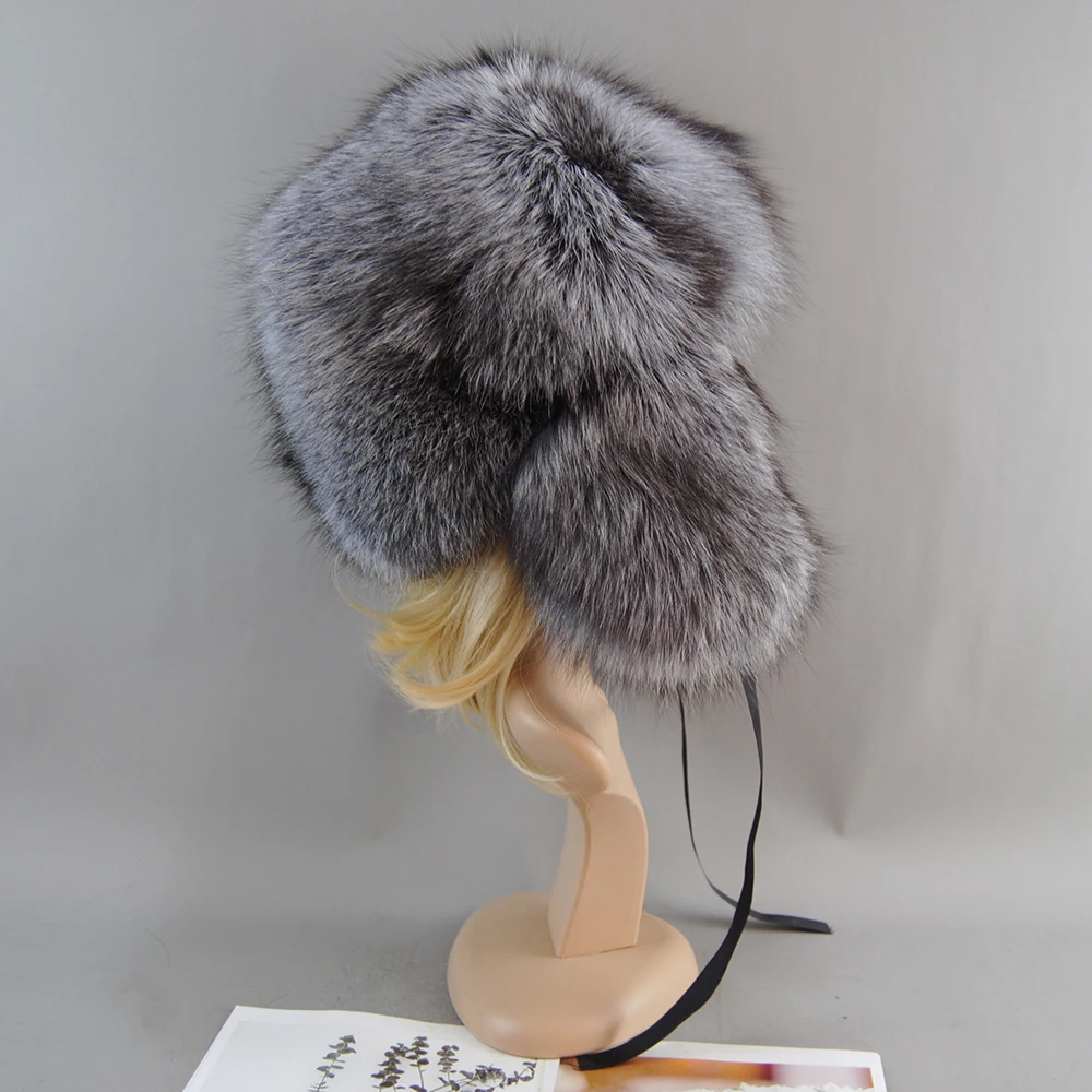 Real Fox Fur Pompom Bomber Hats Russian Female Beanies Natural Raccoon Fur Hat Knitted Skullies Beanies Women's Cap Winter Hats