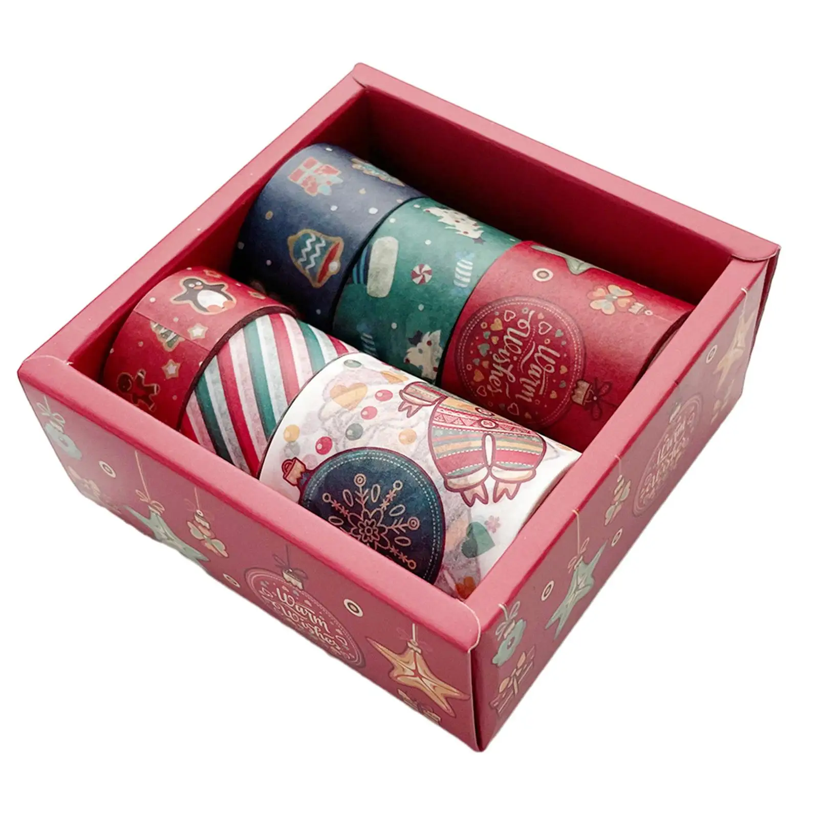 Fita Washi de Natal com Caixa, Fita de Papel, Fitas Mascaradas Decorativas para Cartão Artesanato DIY, Favores de Festa, Embalagem para Presente, Massa com Caixa, 6x