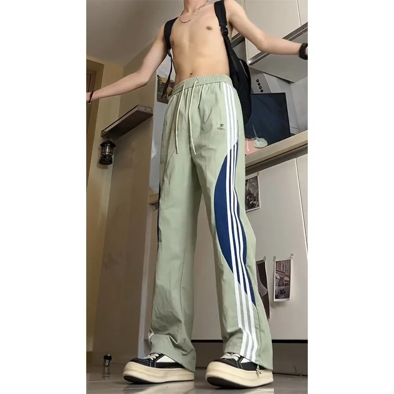 

Dopne Qui Dry Men's Summer Thin Tee Stripe Sports Casual Long Pants American High Street Workwear Straight Leg Trousers