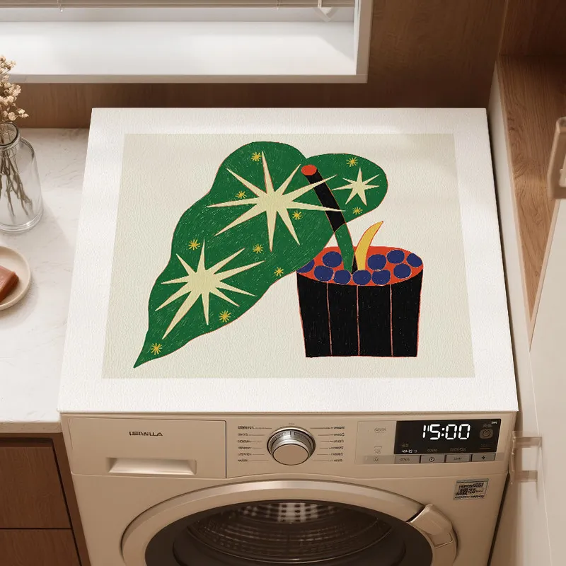 VIKAMA Potted Pea Plant Washing Machine Top Mat Line Sketch Print Waterproof Anti Dust Dryer Surface Pad
