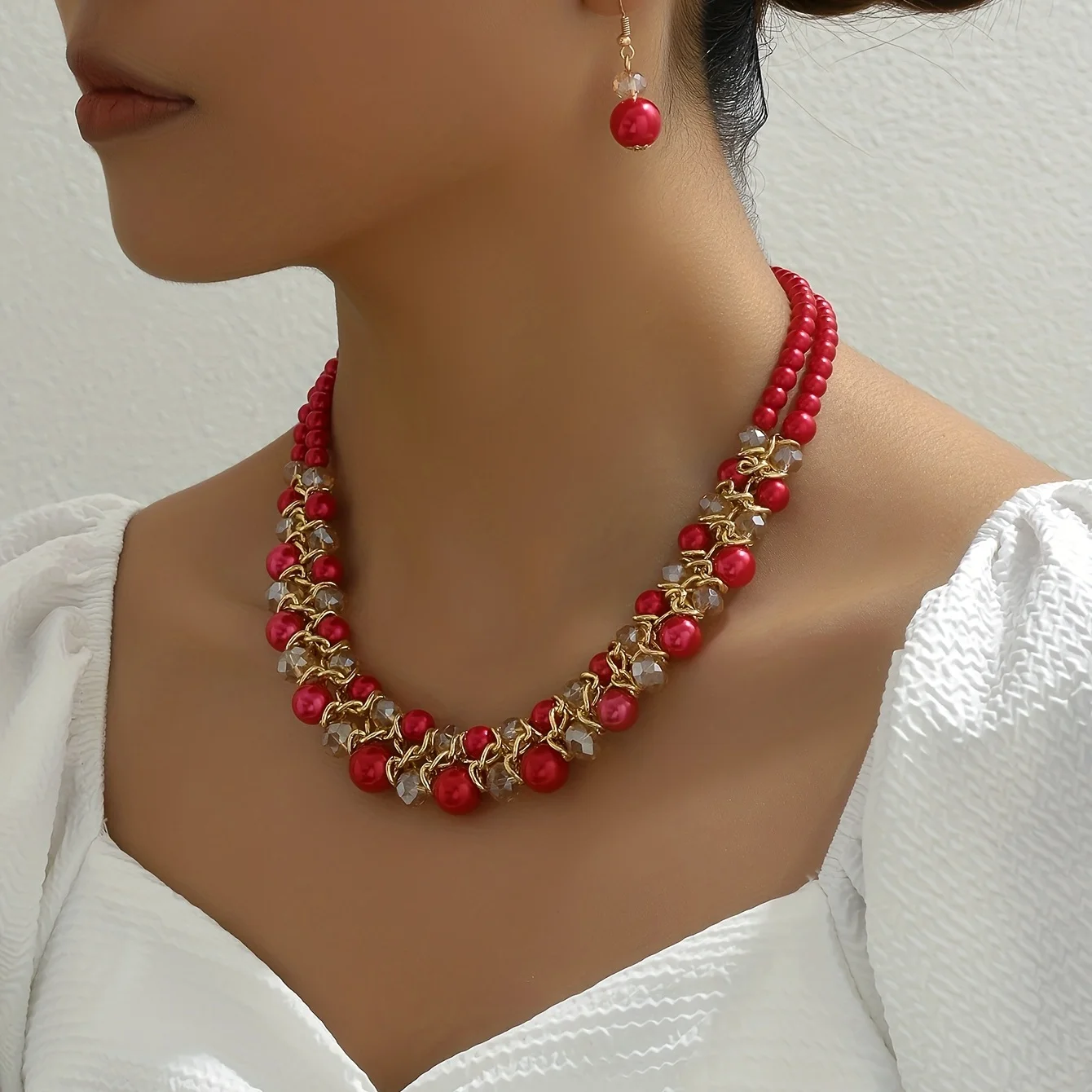 Earrings Plus Necklace Boho Style Jewelry Set Made Of Gemstones Double Layer Necklace Dupes Luxury Jewelry For Evening Party