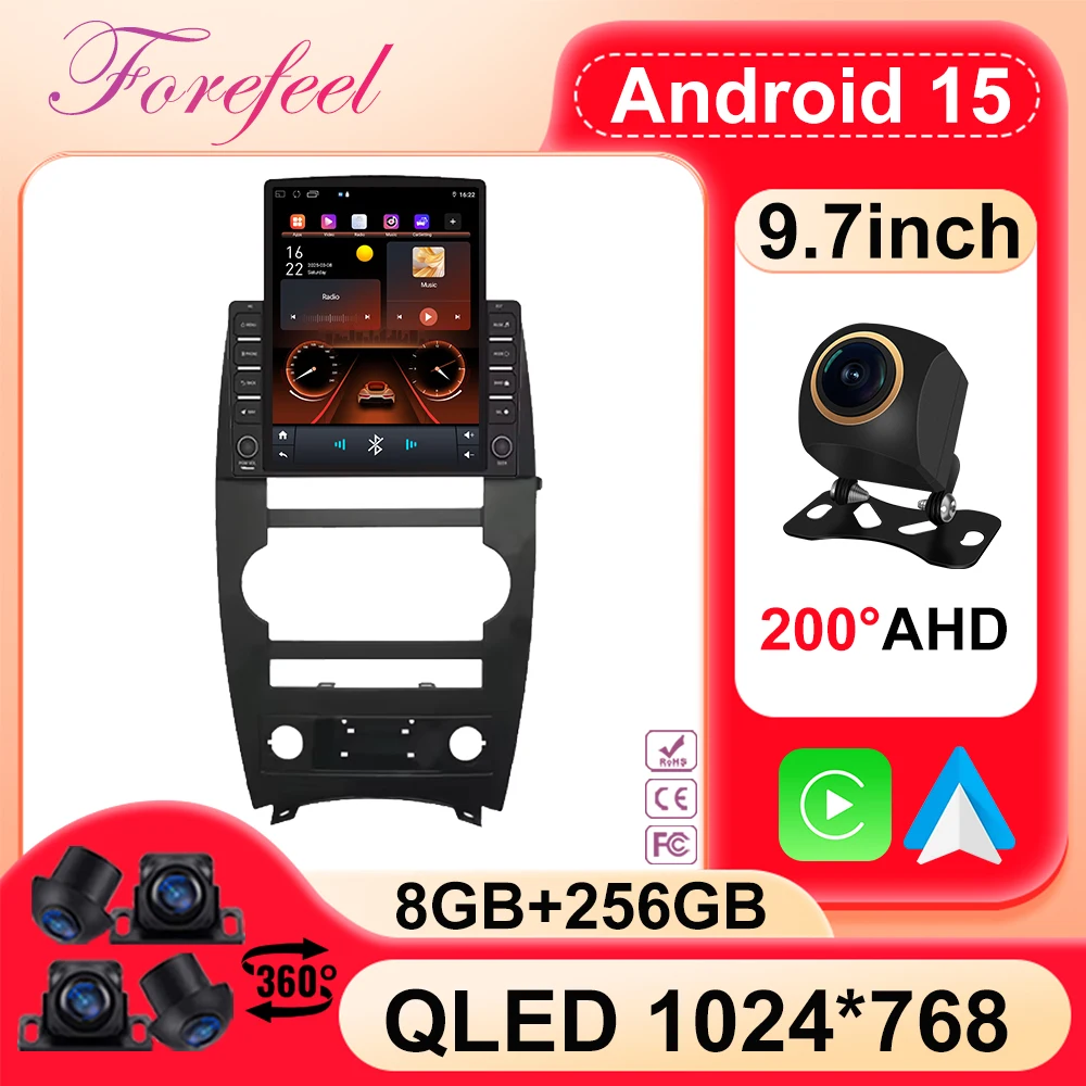Android 15 para Jeep Commander XK 2007 Radio de coche navegación reproductor Multimedia estéreo WiFi + 4G vídeo DSP BT Carplay Auto inalámbrico