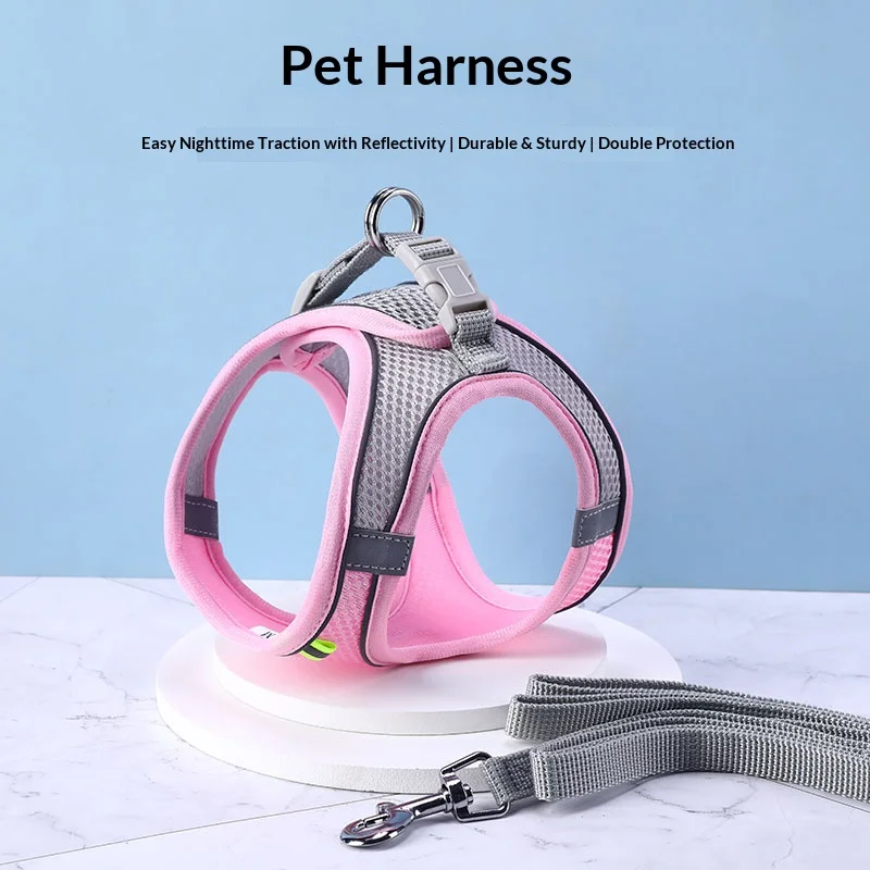 Conjunto de arnés y correa para mascotas a prueba de Escape, equipo para caminar reflectante estilo chaleco para perros pequeños y gatos, correa para el pecho transpirable ajustable