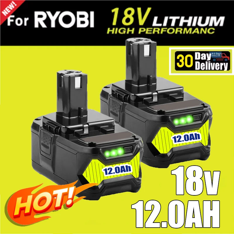 

Замена аккумулятора RYOBI P108 18 В, 12 Ач для серии ONE+, работает с P203 P204 P210 RB18L50 RB18L20, литий-ионная высокая емкость