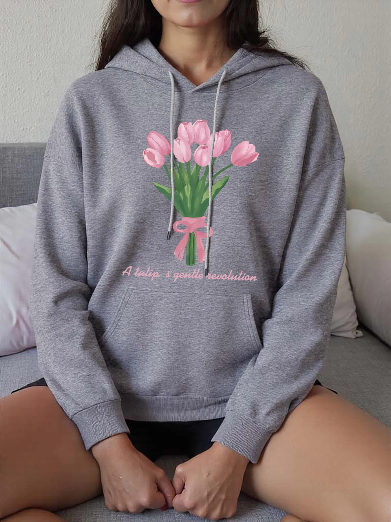 

Женская толстовка с капюшоном A Tulip A Gentle Neualution, свободная спортивная одежда Y2K, флисовая толстовка с карманами, осенняя универсальная женская одежда