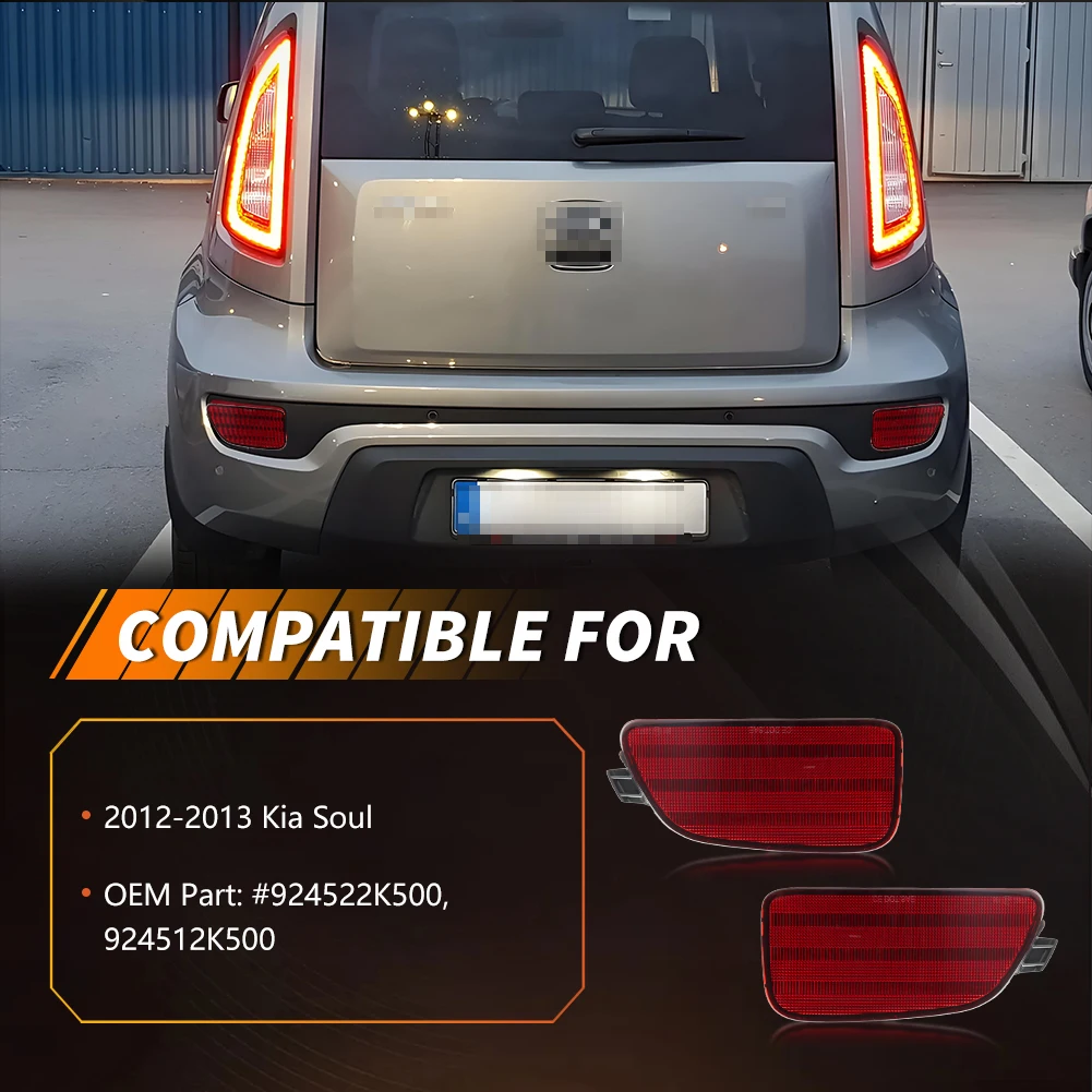2Pcs Rear Bumper Turn Signal Light Reflector Light Tail Light Brake Light DRL Light DRL Light Turn Warning Light Daytime Running Light Cover For 2012-2013 Kia Soul No Bulb/Socket