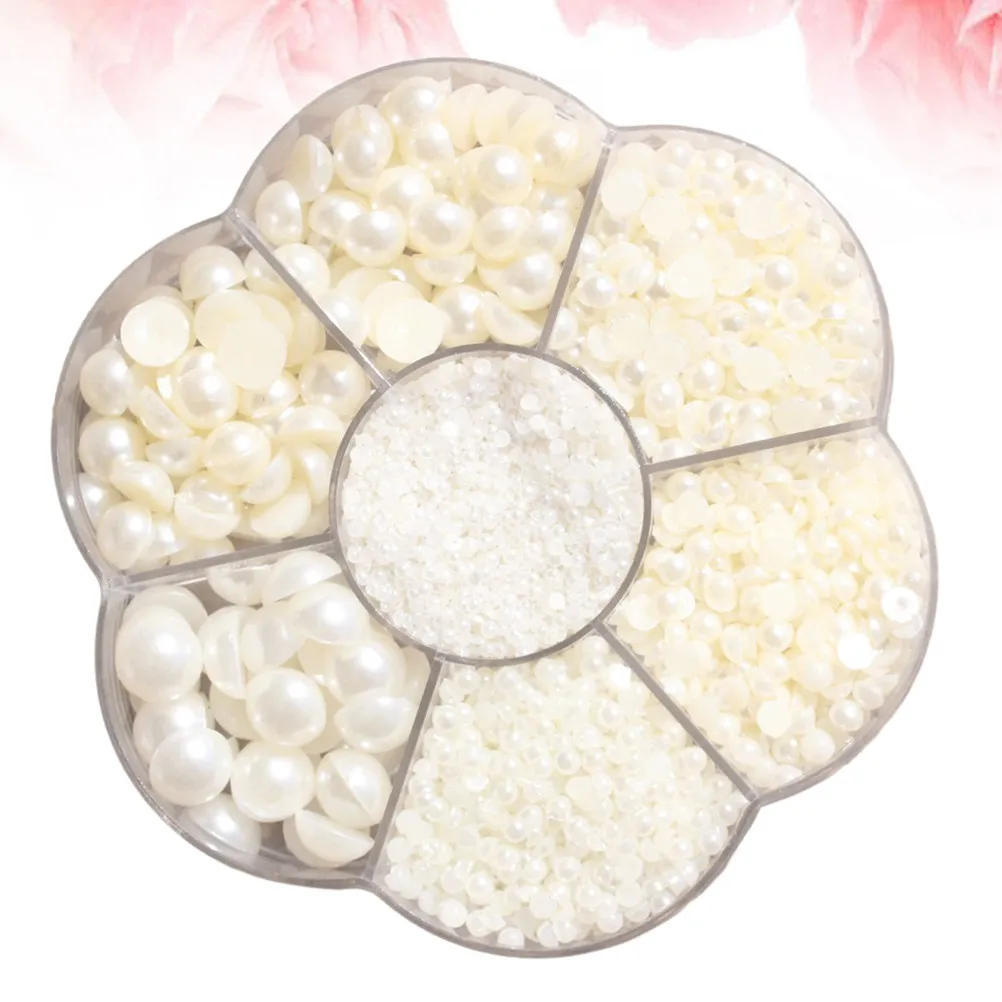5600Pcs DIY Pearl Beads Kit Half Round Plastic Flat Back Beads for Nail Art DIY Ornaments Scrapbook Craft Supplies Beige