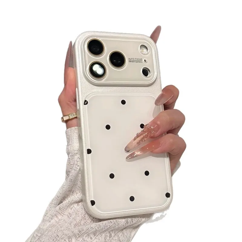 Kawaii Pastel Polka Dot Phone Case For iPhone 17 Pro max 16 15 13 Window Lens Protector Soft Glossy TPU Ins Aesthetic Cover 14