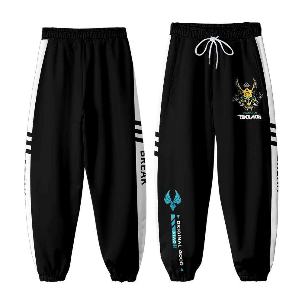 Jogo quente genshin impacto xiao cosplay traje 3d impressão joggers calças homens/mulheres casuais harajuku hip hop sweatpants