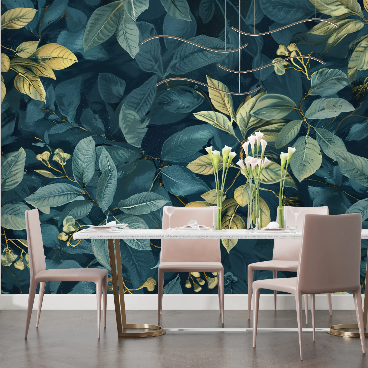 Customized baby room mural, hand-painted plant leaf decoration painting, children's room leaf 3D wallpaper