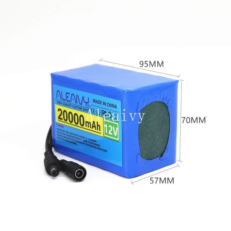 Aleaivy 12V 20Ah 18650 bateria de lítio com BMS para equipamentos elétricos de 12V, luzes de hérnia, amplificadores, monitoramento de plugue DC