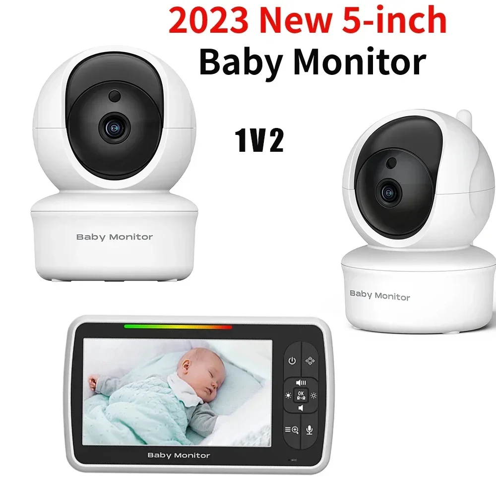 

2023 New 5-inch Lullaby Video Intercom Baby Monitor Crying Alarm VOX Mode Nanny Camera and Audio Remote Night Vision SM650