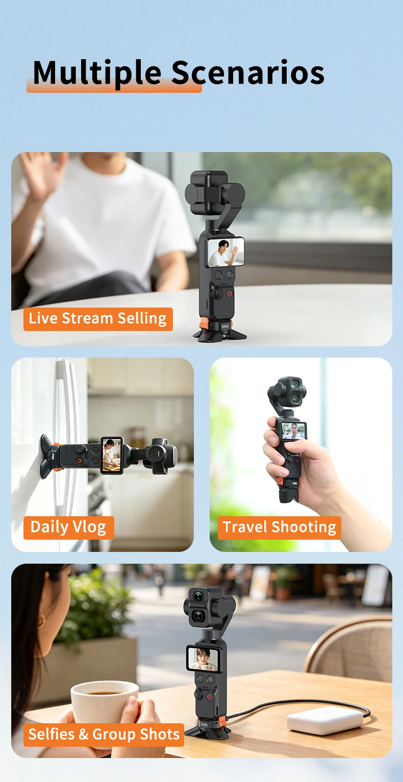 VRIG Ladegerät Typ-C Schnellverschluss-Stativ für DJI Osmo Pocket 3/4/4 Pro, Automatisch Öffnendes und Schließendes Aluminiumlegierungs-Ministativ – Detail 10