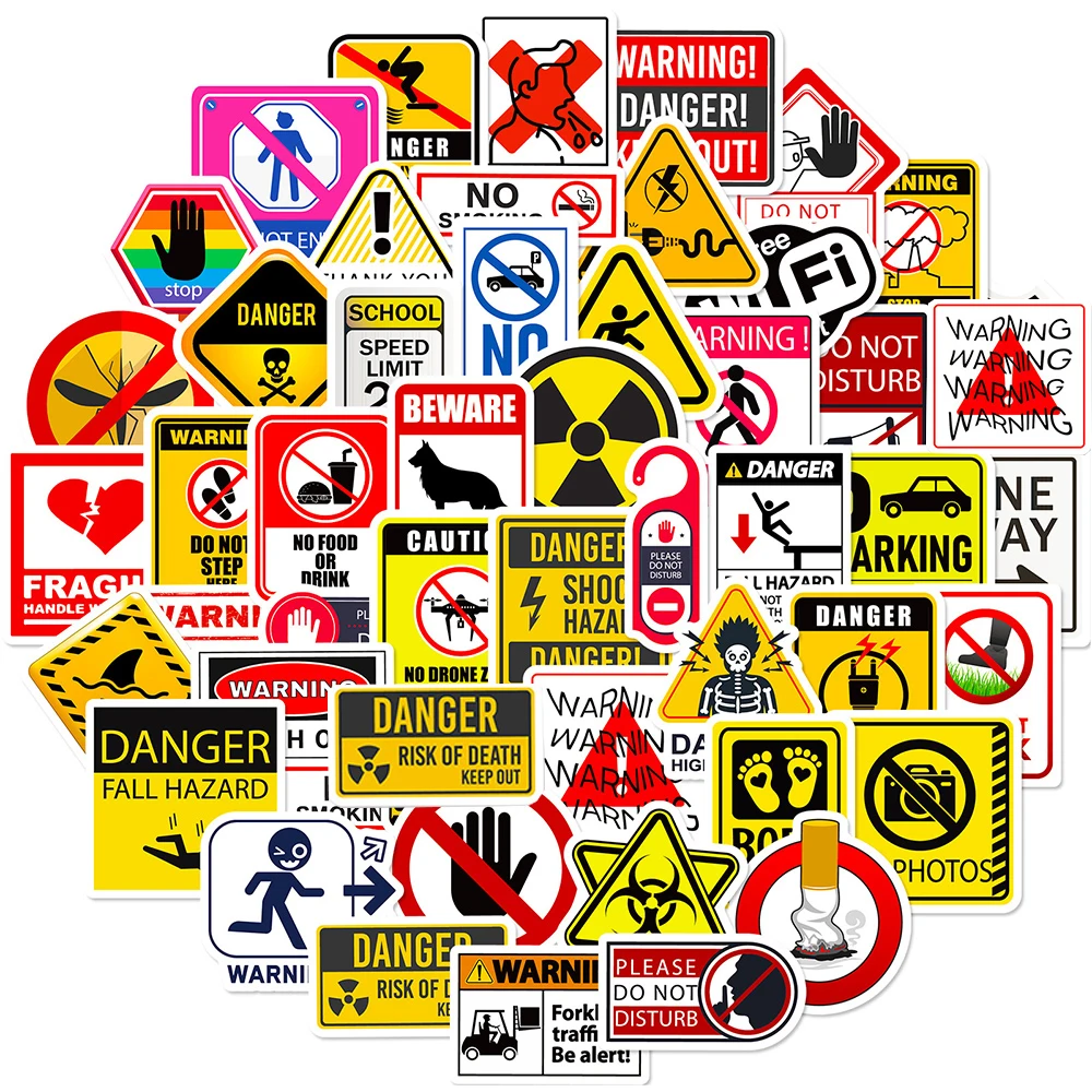 10/30/50Pcs Cool Cartoon Warning Stickers Danger Banning Decal Laptop Helmet Motorcycle Waterproof Sticker Classic Grafftit Toys image 2