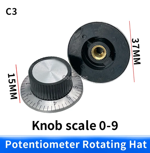 Potencjometr, pokrętło, tarcza pokrętła, aluminiowe pokrętło, cyfrowe pokrętło, 37MMX 15MM, wysokość 6.0MM, średnica wewnętrzna