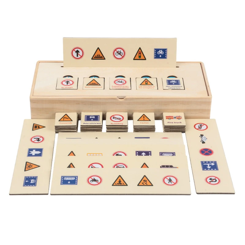 Wooden toys Gifts for  Traffic Sign Knowledge Classification Cognitive Matching  Montessori Early Educational Learn