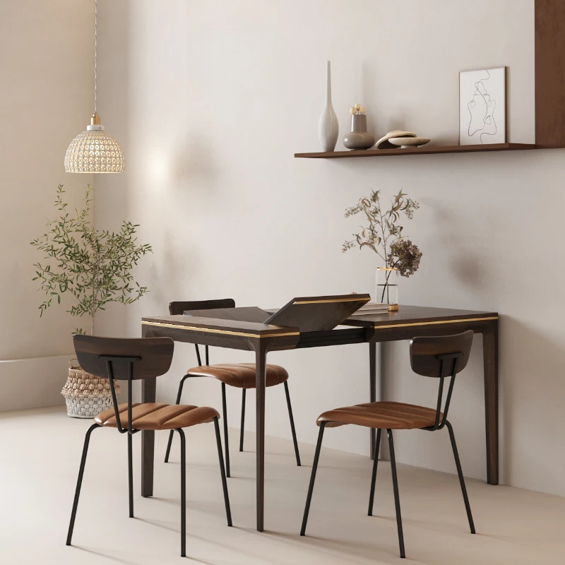 Dining Table Retractable Folding Solid Wood Table Household Small Apartment Living Room Rectangular Pewter Wooden Table