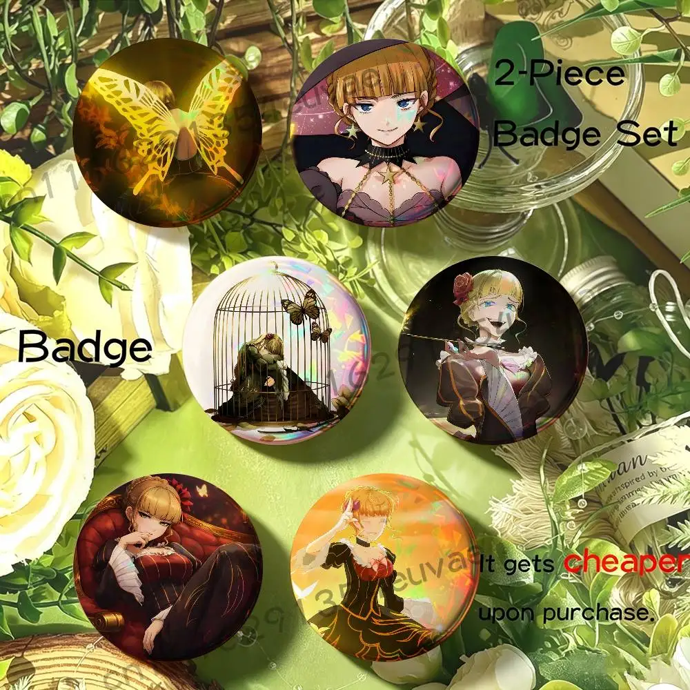Game U-Umineko Beatrice Cartoon 2PC Badge Set Icons Badges Creative Meme Figure Round Tinplate Brooch Bag Clothes Accessories
