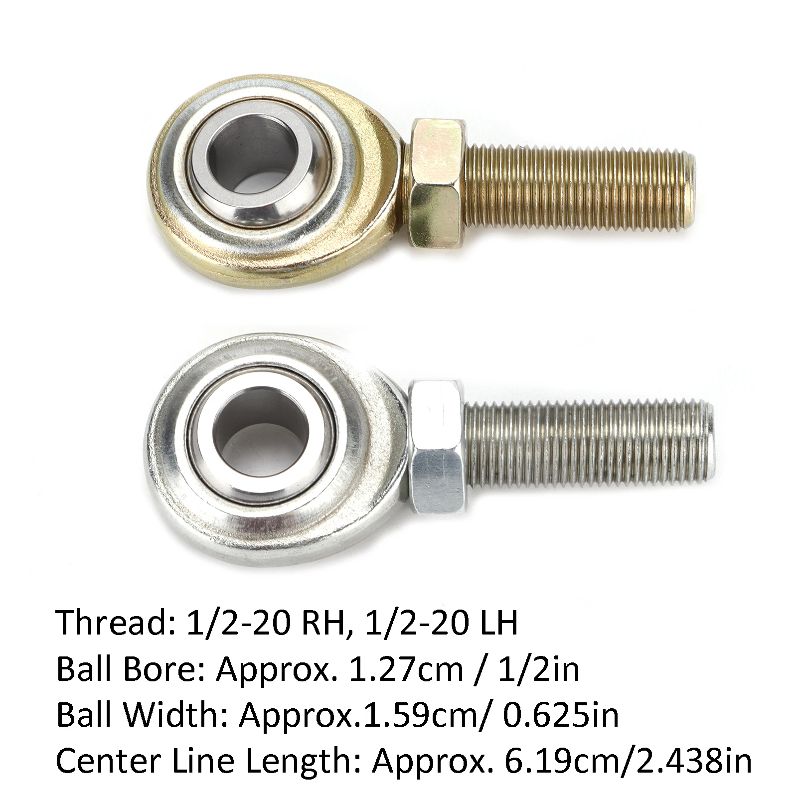 1/2in Bore Rod End Rod Ends Heim Joints 1/2inx1/2‑20 RH LH Male Thread for Cars ATVs Boats Motorcycles Heim Joint Rod End