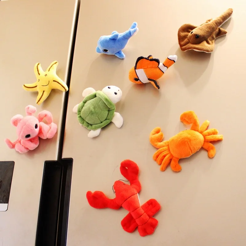 1Pc Cartoon Plush Doll  Refrigerator  Sticker Ocean  Animal Turtle  Clown Fish Lobster Dolphin Magnetic Sticker Doll Magnet Doll