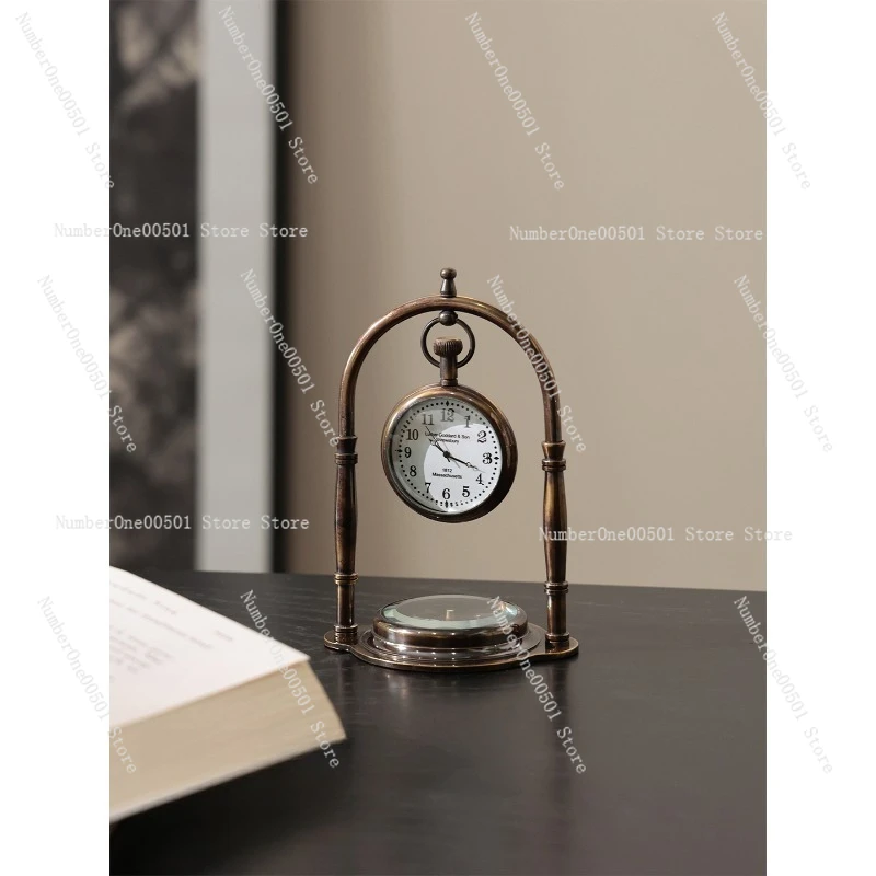 Imported Brass Mid - Century Style Compass Desk Clock Home Decoration for Living Room and Entryway