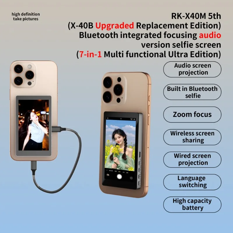 RK-X40M Wireless Selfie Monitor for iphone Android Live Selfie Monitor Screen with Screen Vlog Live Stream Selfie Monitor